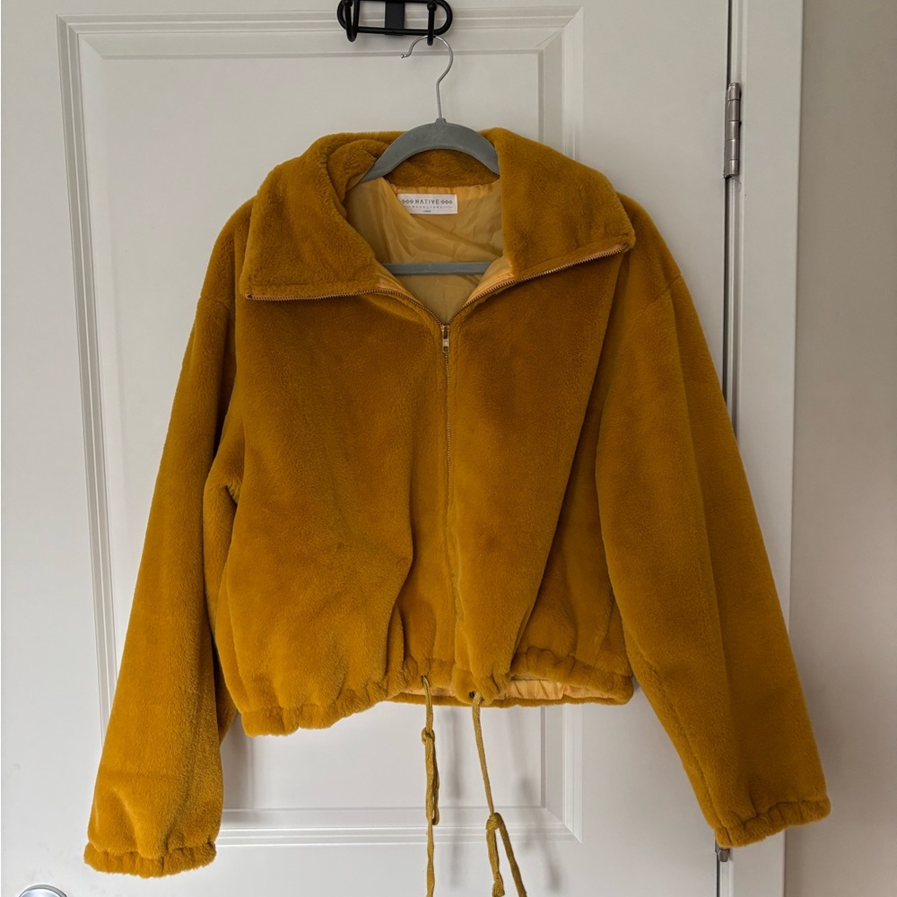 Yellow faux fur cropped jacket